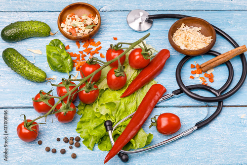 Healthy food in the heart and cholesterol diet concept