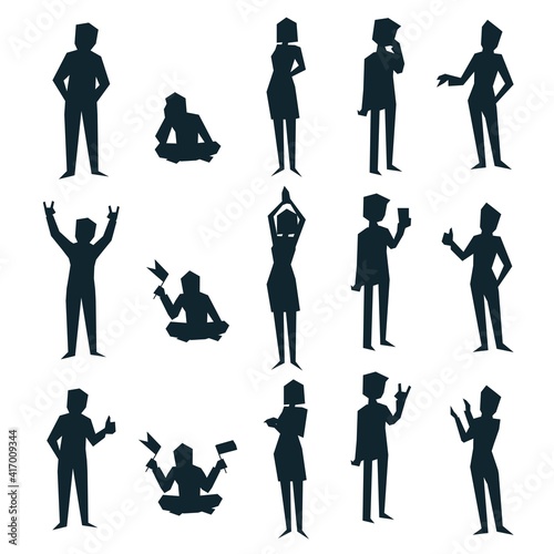 Set of silhouettes of stylized people in different poses