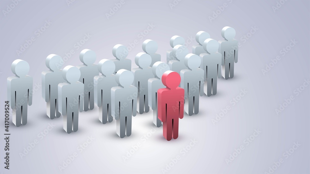 Group of people and one red in front, leadership concept Group of people and one red in front, leadership concept