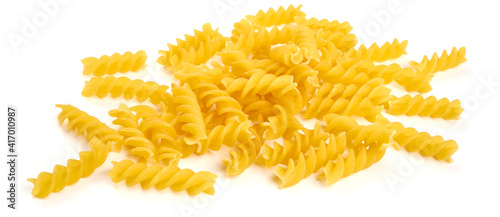 Fusilli pasta  isolated on white background. High resolution image