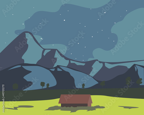 landscape of mountains and house vector design