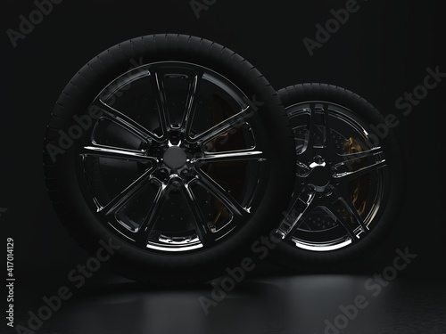 auto wheels on a uniform background in a light haze. 3d render