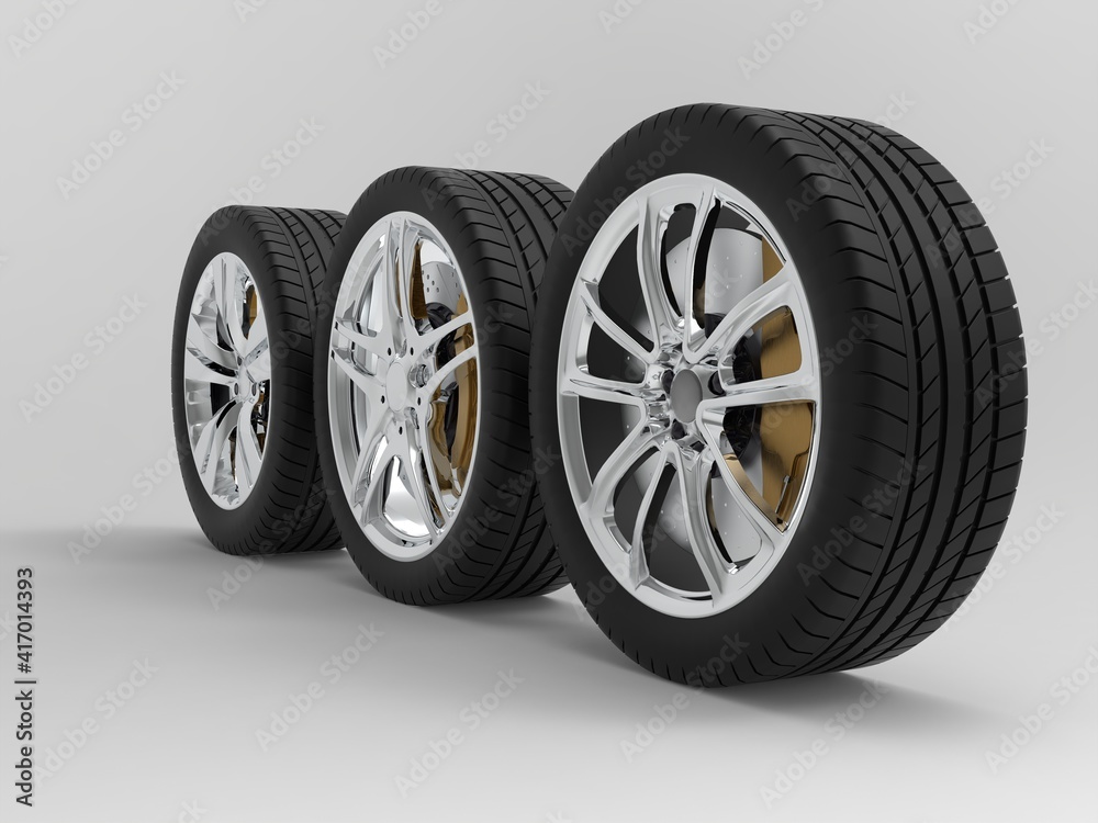 auto wheels on a light background. 3d render auto wheels on a light background. 3d render