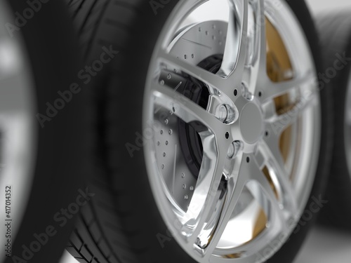 auto wheels on a light background. 3d render