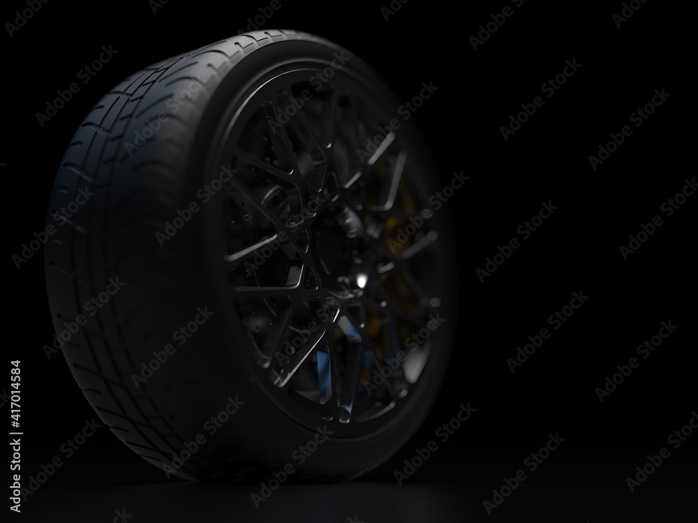 Obraz premium auto wheel with chrome plated on a dark background. 3d render