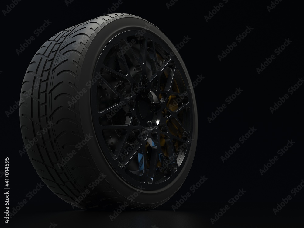 Obraz premium auto wheel with chrome plated on a dark background. 3d render