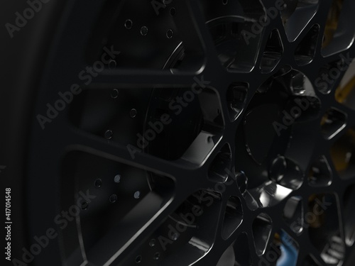 auto wheel with chrome disks on a dark background. 3d render