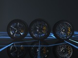 auto wheels on futuristic background. 3d render