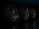 auto wheels on a dark background. 3d render