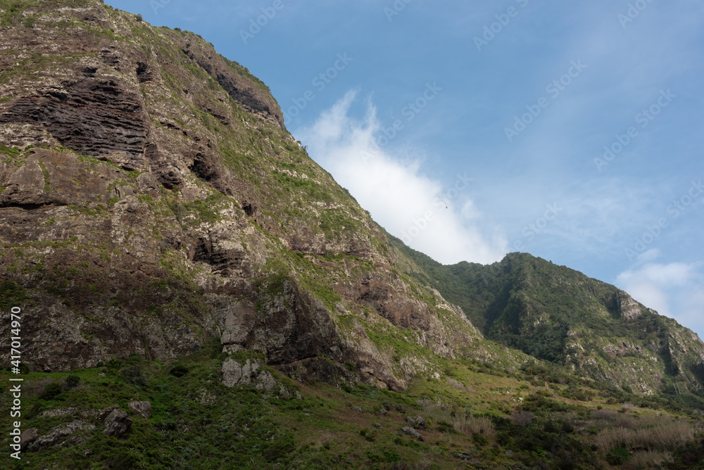 High mountains under blue sky. Sao Vicente, north of Madeira Island. 