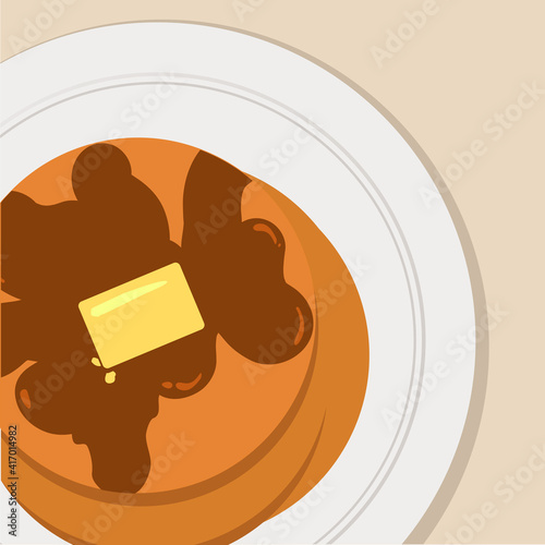 Breakfast flat vector illustration pancakes with maple syrup