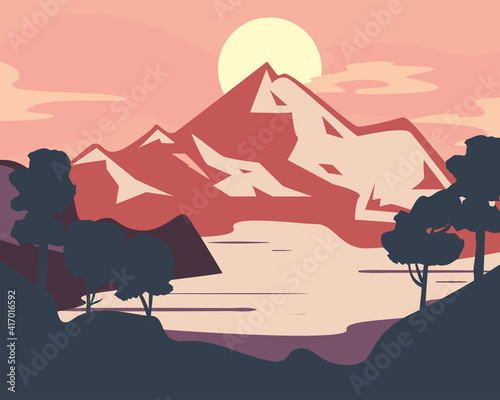 landscape of mountain and trees vector design