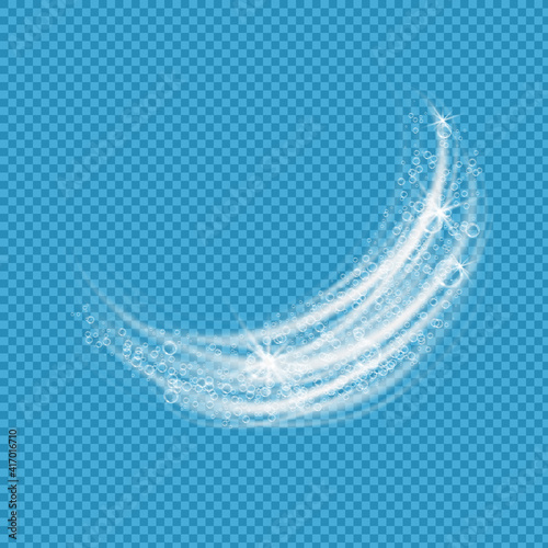 Foam detergent effect, sparkling white wave with soap bubbles isolated on transparent background. Realistic 3d element for design washing powder, shampoo, liquid detergent. Vector illustration