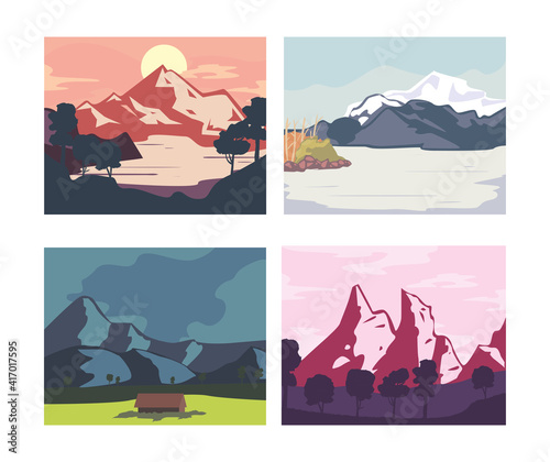 landscape of mountains posters set vector design