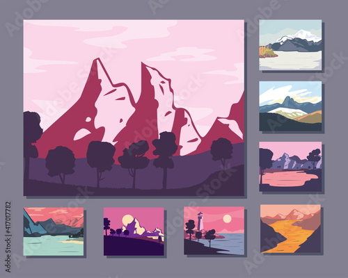 landscape of mountains posters collection vector design