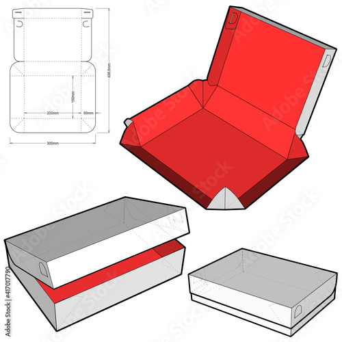 Self-assembling Folding Box. Ease of assembly, no need for glue (Internal measurement 20x15x5cm). The .eps file is full scale and fully functional. Prepared for real cardboard production.