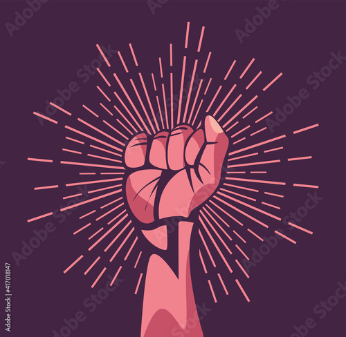 Revolution fist up with lines vector design