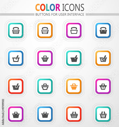 Shopping baskets and carts icon set