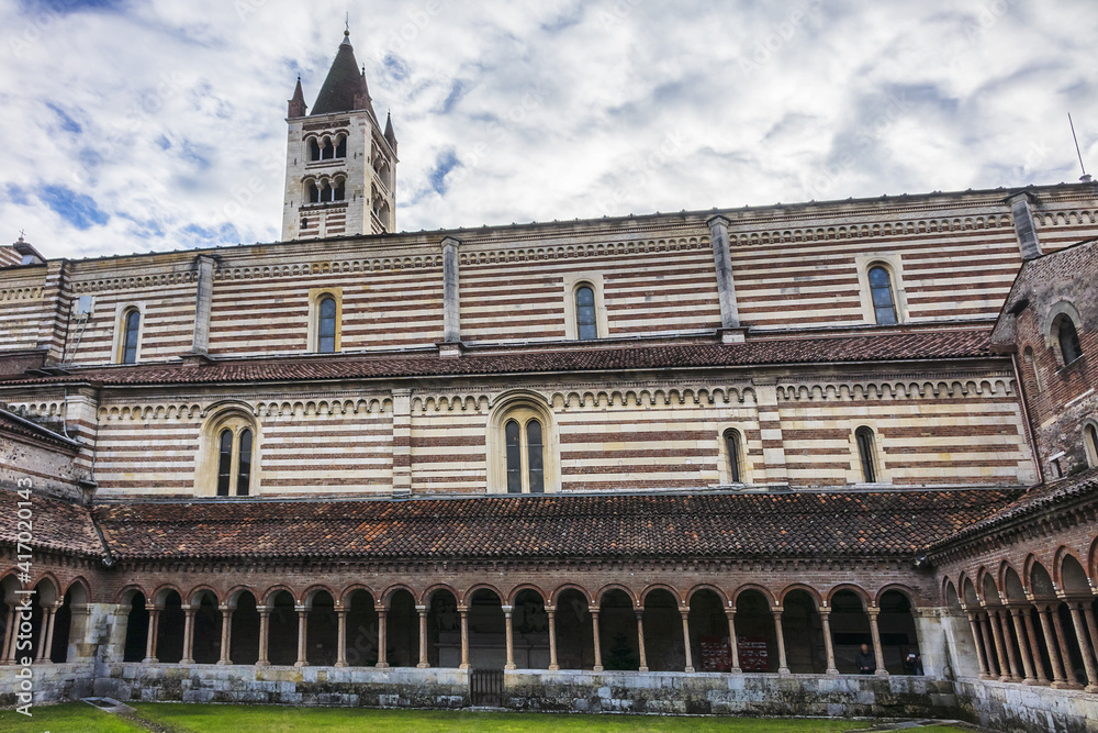 Сloister at Basilica di San Zeno Maggiore in Verona. Basilica di San