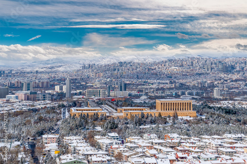 Panoramic Ankara view with Anitkabir in winter time. photo