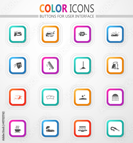 Car wash and dry cleaning icon set