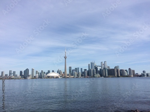 View of downtown Toronto skyline and lake Ontario. Toronto, Ontario, Canada.