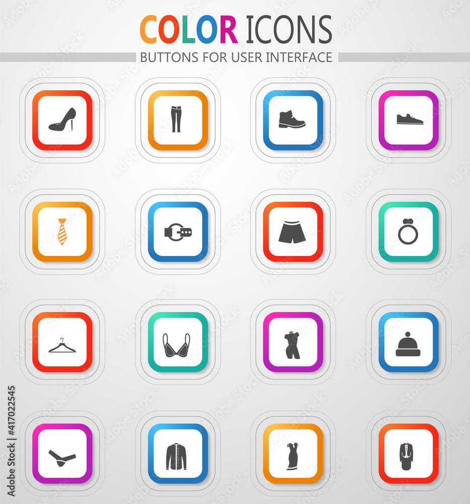 Clothing and footwear store icon set