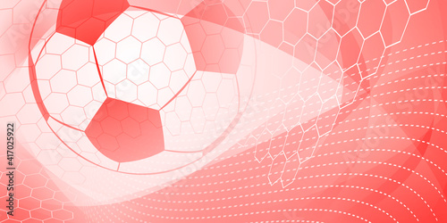 Football or soccer background with big ball in red colors