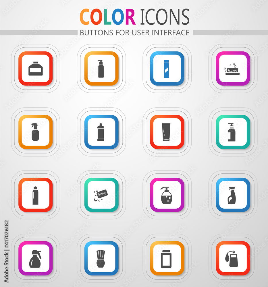 Household chemicals icons set Household chemicals icons set