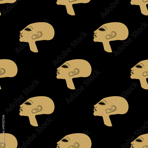 Seamless geometrical pattern with heads of bald ancient Egyptian princess. Amarna style.