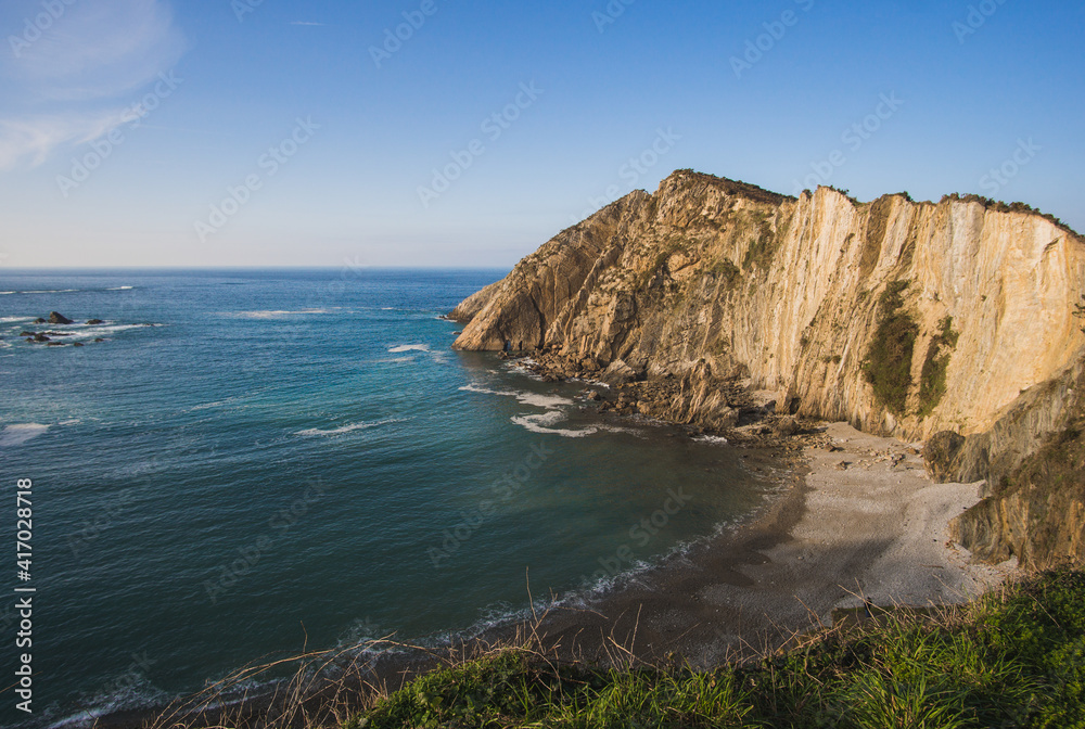 view of beach of silencio in asturias, spain