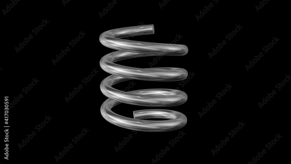Coiled spring with shiny metal surface. 3d rendering illustration