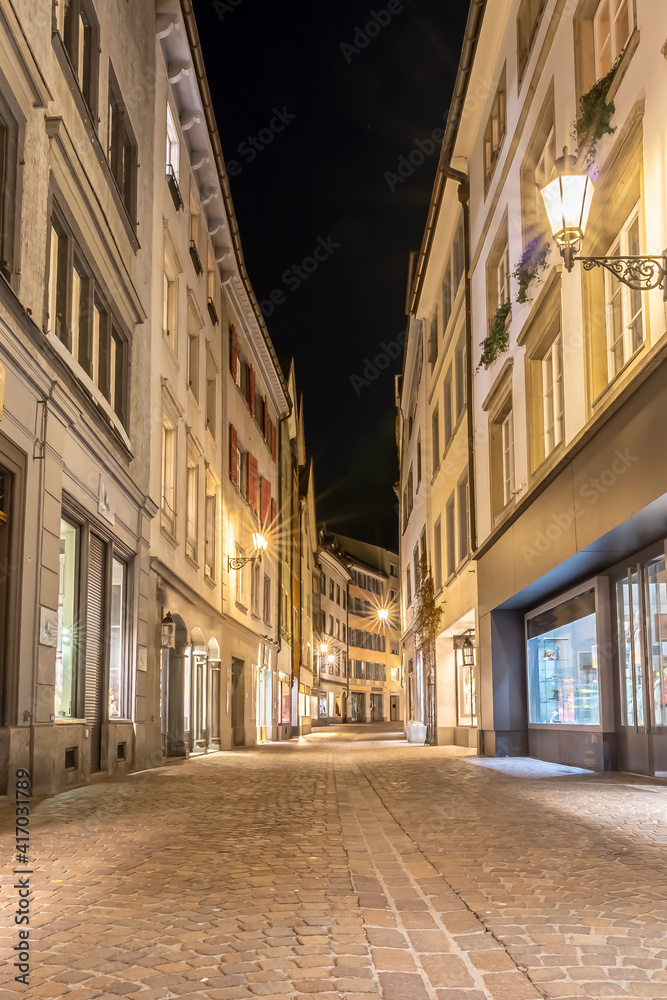Historical street of the old town in Chur, Switzerland at night