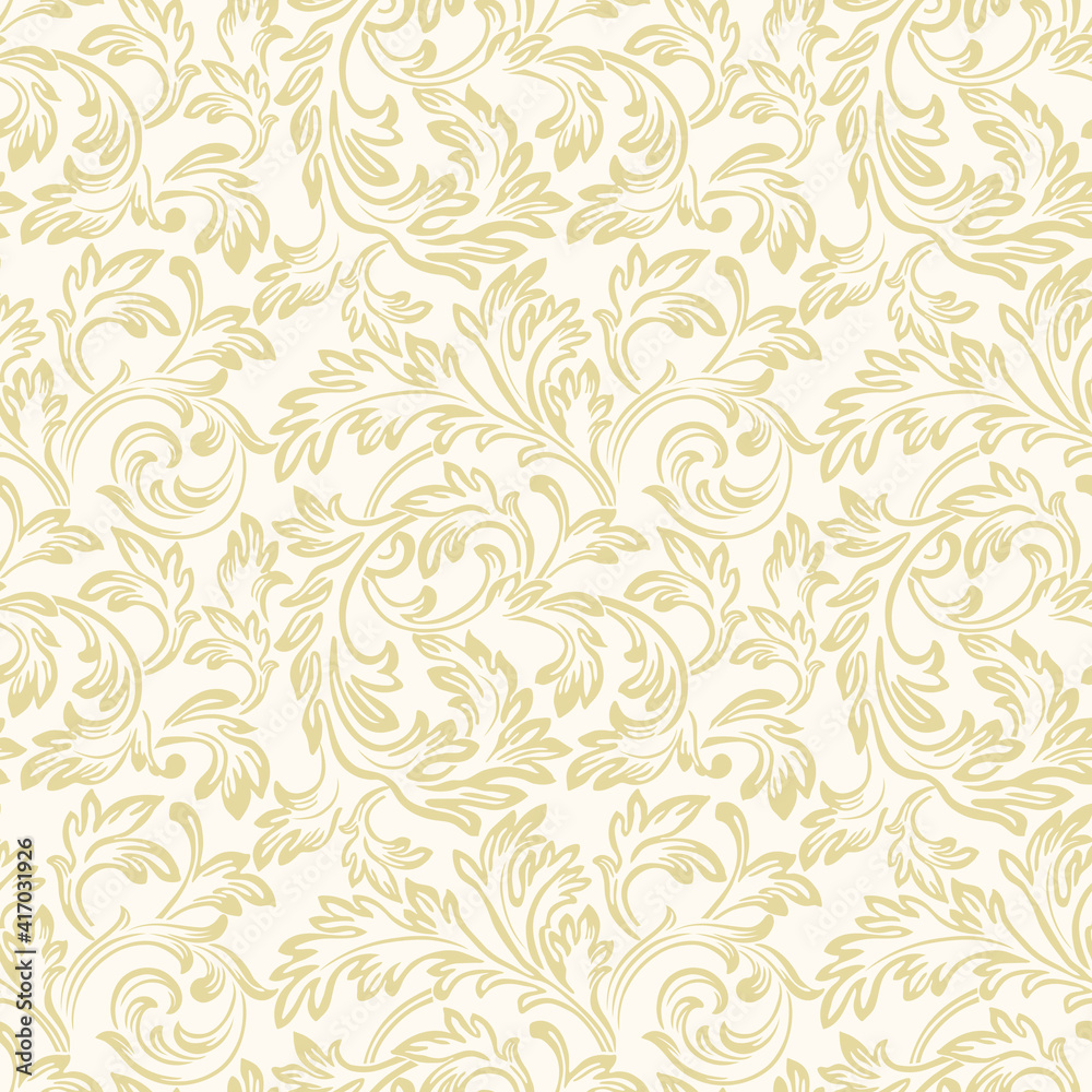 Baroque wallpaper. Seamless vector background of ornate decorative leaves in art deco style. Damascus. Floral royal pattern 