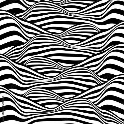 Abstract background. Waves of lines. Optical illusion.