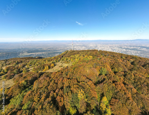 Aerial panorama of Vitosha Mountain and city of Sofia  Bulgaria