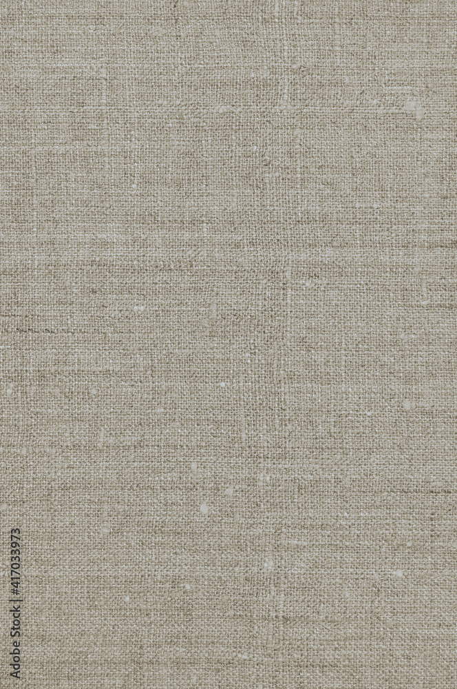 Fototapeta premium Natural light pastel pale grey taupe tan rustic flax fiber linen fabric swatch texture horizontal pattern, vertical bright rough detailed vintage textile background macro closeup, textured burlap
