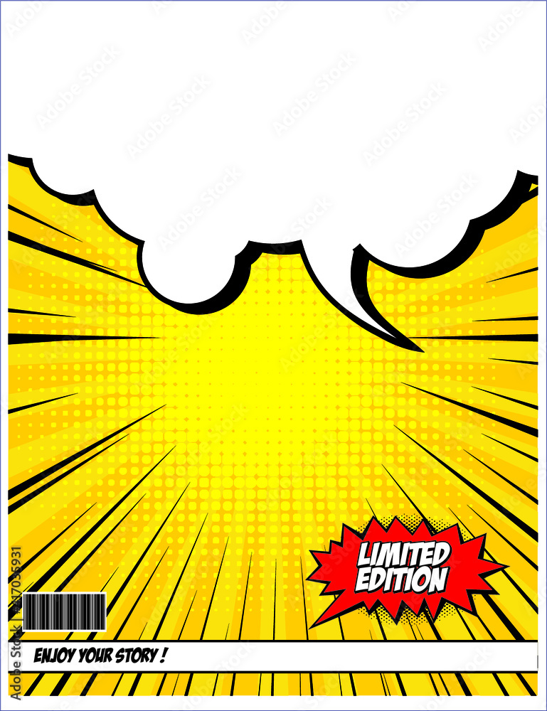 Comic cover, bubble speech, blank background template 