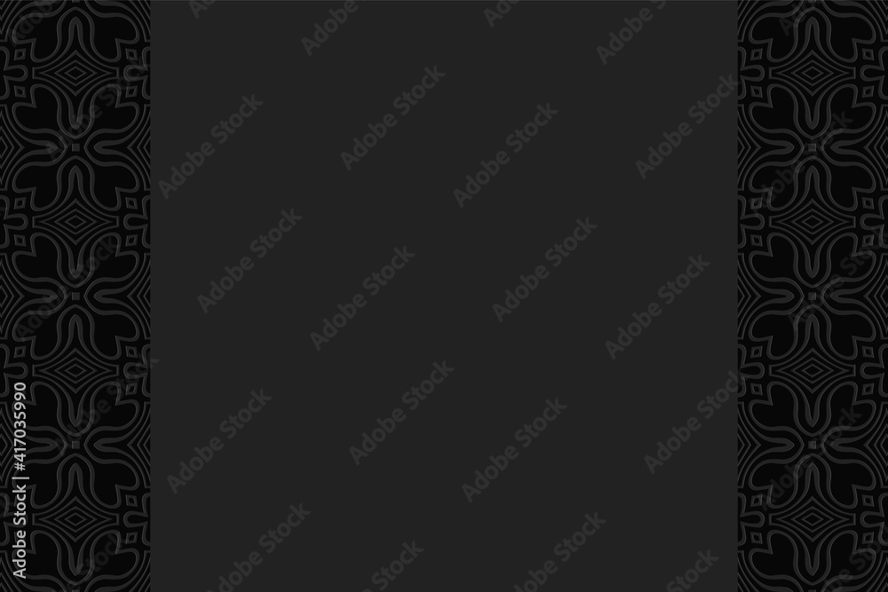 Geometric convex volumetric background from embossed ethnic pattern. Creative 3D black wallpaper in doodling style
with vertical inserts. Geometric convex volumetric background from embossed ethnic pattern. Creative 3D black wallpaper in doodling style
with vertical inserts.