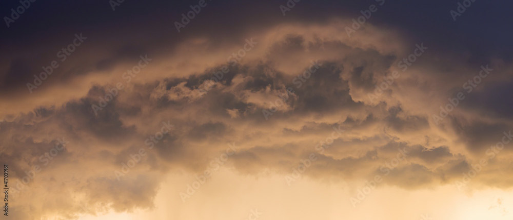 Dramatic thunder sky, background, panoramic view
