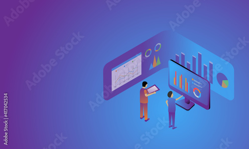 Isometric design Data Analysis. Modern vector illustration concepts for background, banner, mobile app and website.