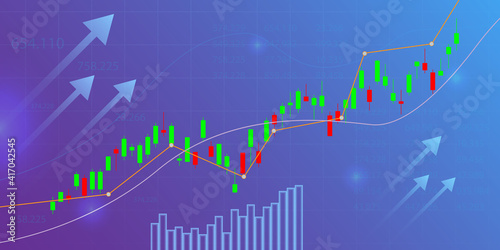 Bar chart economy recovery on the stock exchange. Background concept with bars chart and candlestick. Vector Illustration.