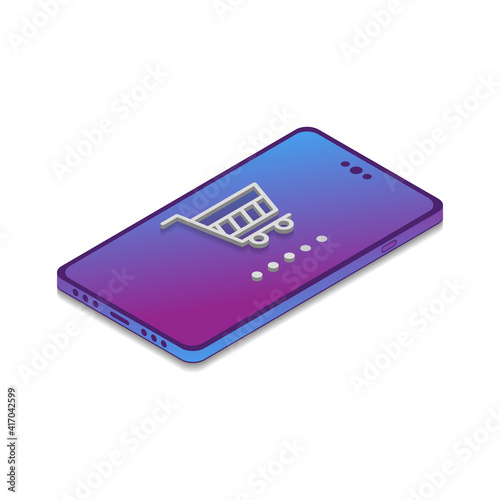 Isometric design smartphone online shopping. Vector Illustration for mobile app, website.