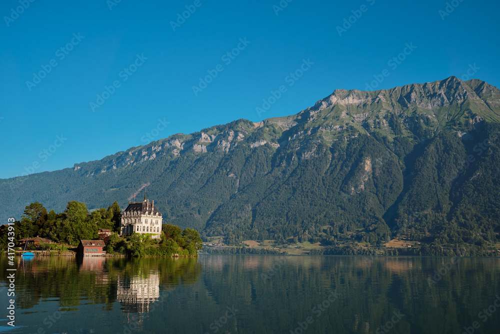 Beautiful swiss landscape. Iseltwald vilage on Brienzersee lake. Beautiful swiss landscape. Iseltwald vilage on Brienzersee lake.