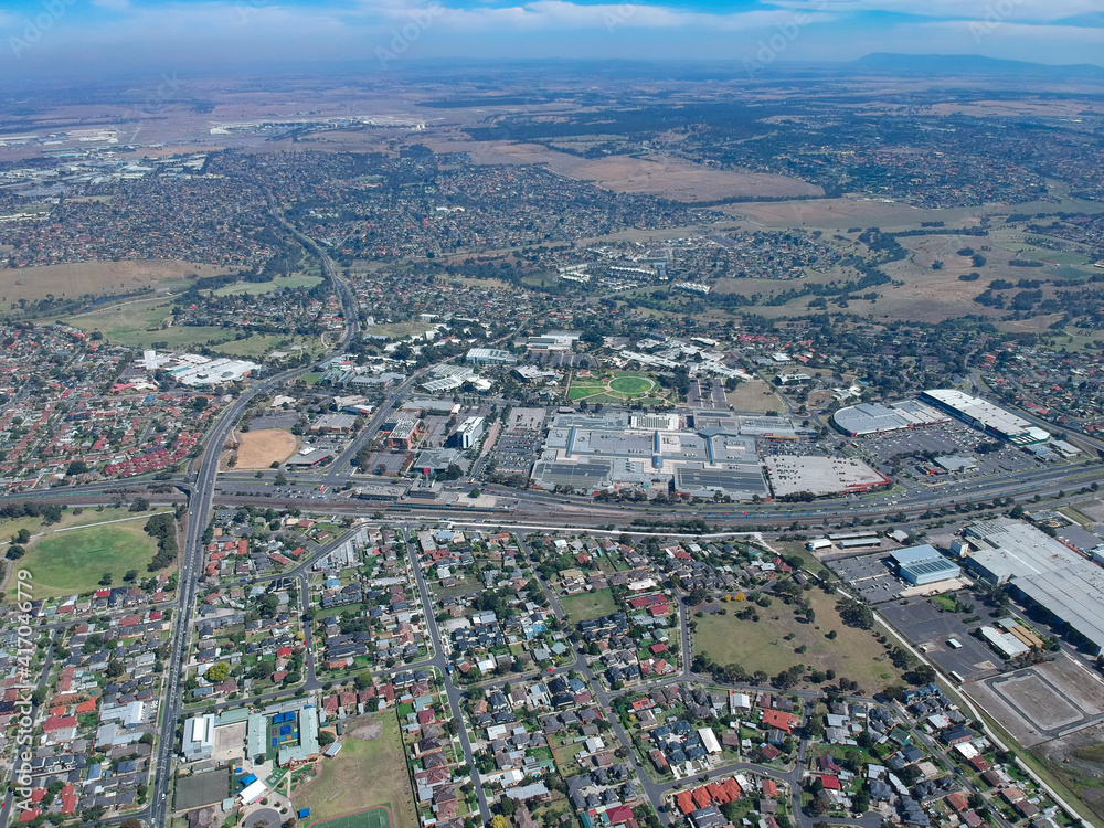 Obraz premium Panoramic aerial view of Broadmeadows Houses roads and parks in Melbourne Victoria Australia