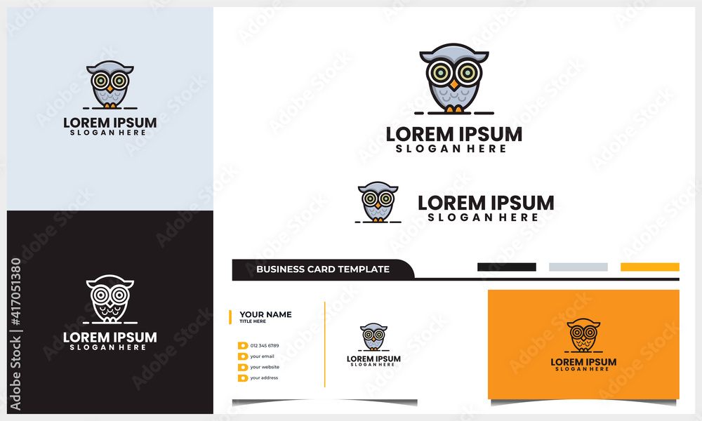 modern and cute owl logo with business card design template