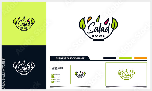 salad logo design with bowl and leaves or leaf concept and business card template