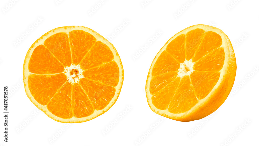 Orange fruit cut in half isolated on white background. Clipping Path Orange fruit cut in half isolated on white background. Clipping Path
