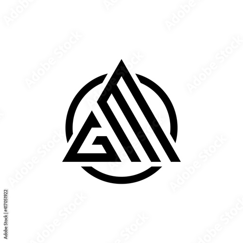 Free Download Monogram letter GM logo design template, triangle on white background with black logo - GFXLoad