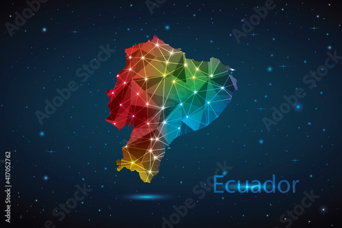 Abstract Polygon Map of Ecuador. Vector Illustration Low Poly Color Rainbow on Dark Background